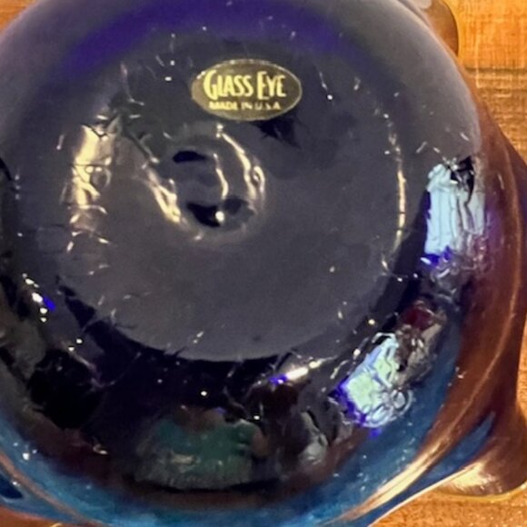 Glass Eye Studio Mottled Cobalt Blue with Gold Ruffle Rim Bowl Blown Glass - Picture 11 of 11